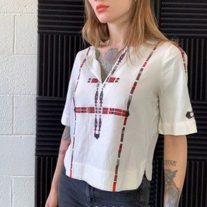 Cream tribal embroidered Box Shirt